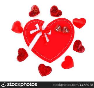 Red heart romantic gift box isolated on white background
