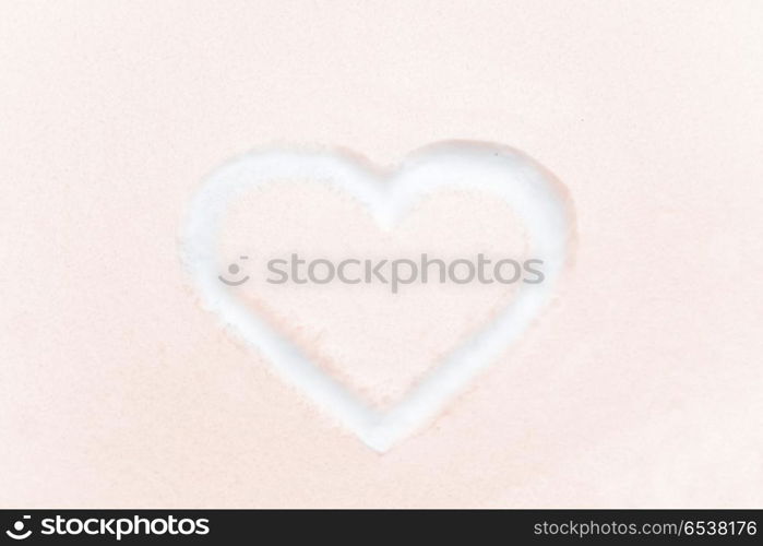 Red heart shape. Red heart shape drawing on white snow as love valentine background