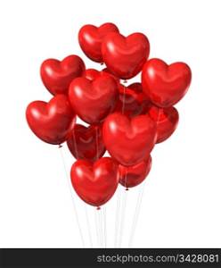red heart shaped balloons isolated on white. valentine&rsquo;s day symbol. red heart shaped balloons isolated on white