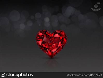 Red heart shaped diamond, bokeh background