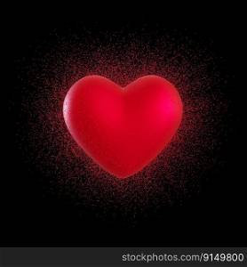 Red heart with small glitter particles, isolated on black background. Valentine’s Day. Cut out design element. 3D rendering. Red heart with small glitter particles, isolated on black background. Valentine’s Day. Cut out design element. 3D rendering.
