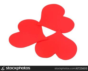 Red hearts are isolated over white background