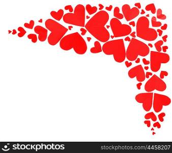 Red hearts border of many paper hearts isolated on white background with copy space