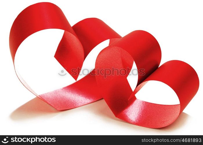 Red hearts of ribbon bow isolated on white background