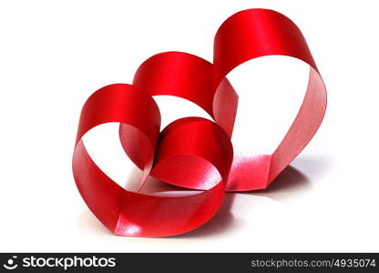 Red hearts of ribbon bow isolated on white background