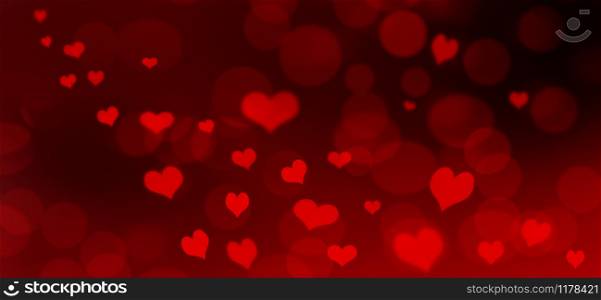 red hearts on bokeh background in panoramic format