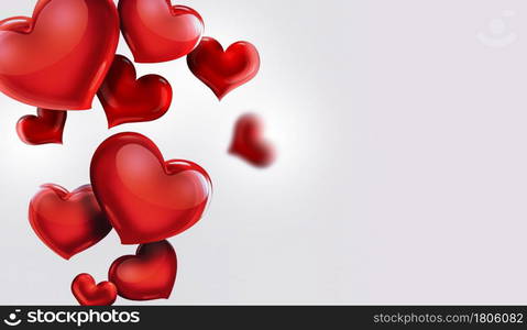 Red hearts on light background - romantic design