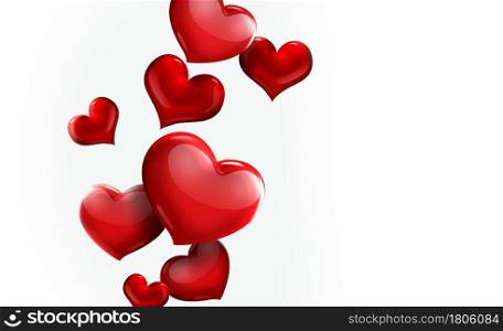 Red hearts on light background - romantic design