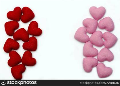 Red hearts on white background for celebration.. Red hearts on a white background.