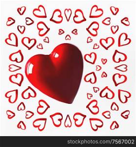 Red hearts pattern on white background. Declaration of love and Valentines day concept