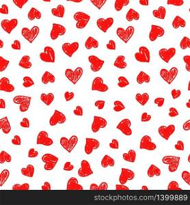 Red hearts seamless pattern. Valentine&rsquo;s day vector illustration. Hand drawn background. Template design for card, gift paper, textile.. Red hearts seamless pattern. Valentine&rsquo;s day vector.