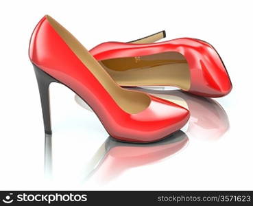 Red high heels shoe on white background. 3d