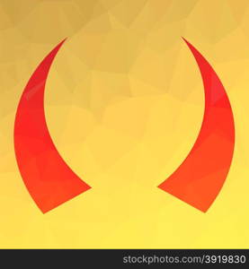 Red Horns Icon Isolated on Yellow Polygonal Background. Red Horns Icon