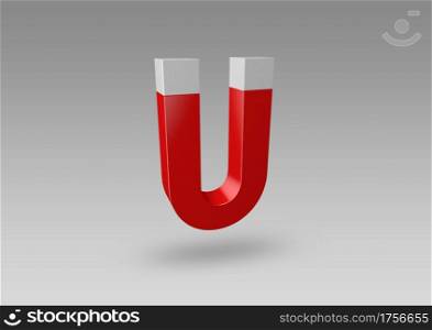 Red horseshoe magnet on background. Magnetism magnetize attraction concept 3d illustration