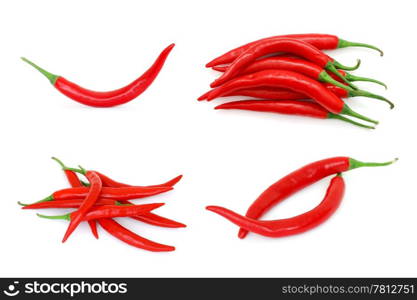 Red hot chili peppers isolated on white background. Red hot chili peppers