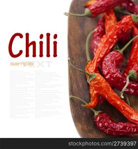 red hot chili peppers isolated on white background with sample text