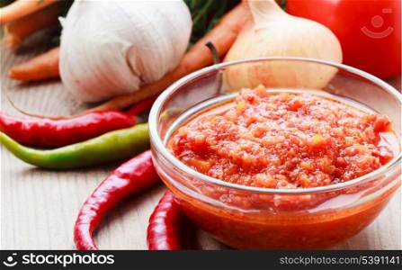 Red hot chilli pepper and ingridients for sause