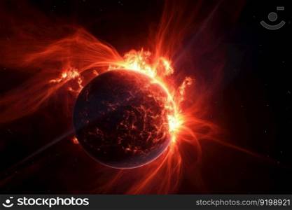 red hot glowing sun in space generative ai.