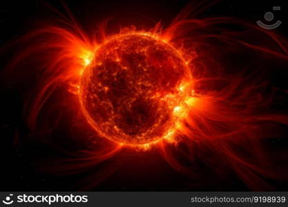 red hot glowing sun in space generative ai.