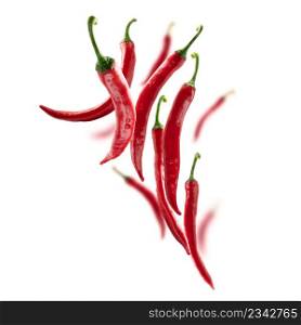 Red hot pepper levitates on a white background.. Red hot pepper levitates on a white background