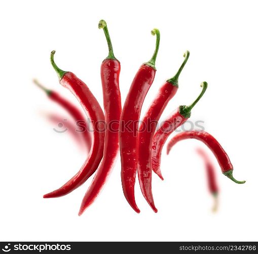Red hot pepper levitates on a white background.. Red hot pepper levitates on a white background
