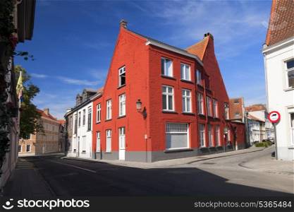 Red house and blue sky in Brugge, Belgium&#xA;