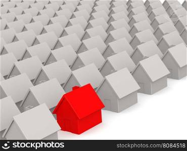 Red house in estate on white, 3D rendering
