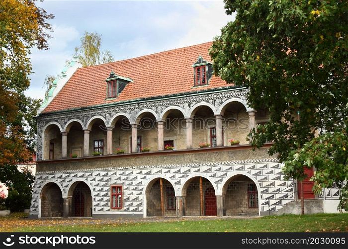 Red House residence next to the castle in Ceska Lipa, Czech Republic