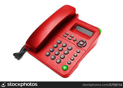 Red IP office phone isolated on white background