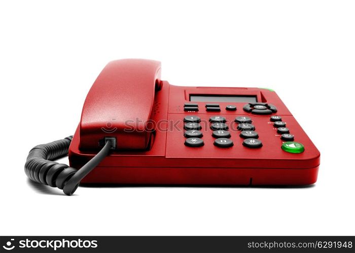 Red IP office phone isolated on white background