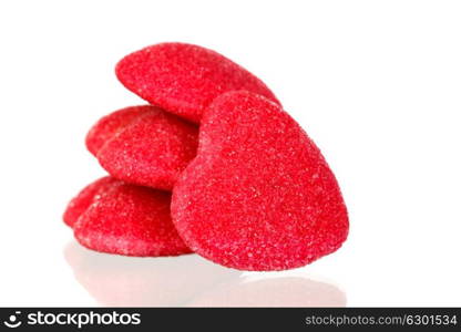 Red jelly hearts isolated on a white background