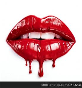 Red Juicy Dripping Lips Isolated on White Background. Generative ai. High quality illustration. Red Juicy Dripping Lips Isolated on White Background. Generative ai