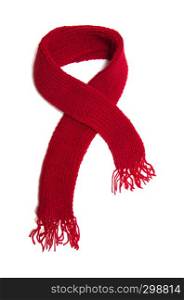 Red knitted scarf on a white background.