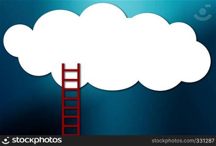Red ladder to cloud on blue background, 3D rendering