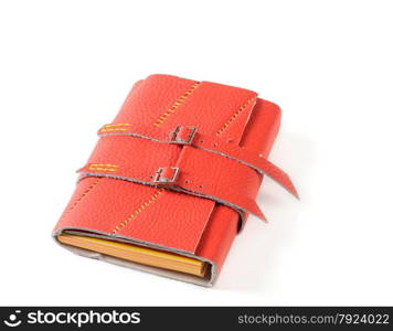 Red Leather Closed Notepad With Buckles Isolated On White Background