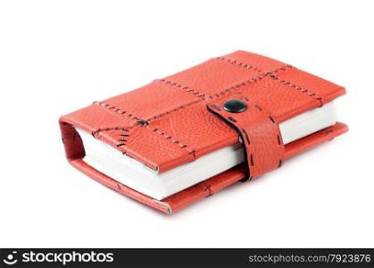 Red Leather Closed Paper Notepad Isolated On White Background