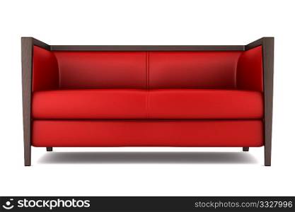 red leather couch isolated on white background with clipping path