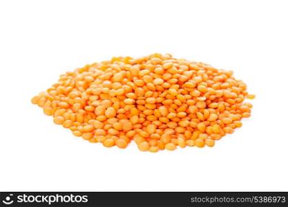 red lentils heap isolated on white background