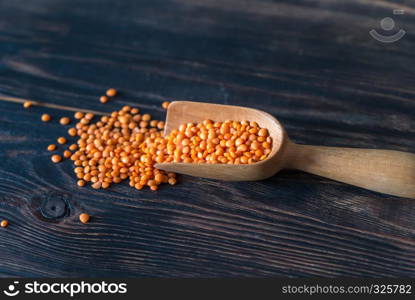 Red lentils in a scoop