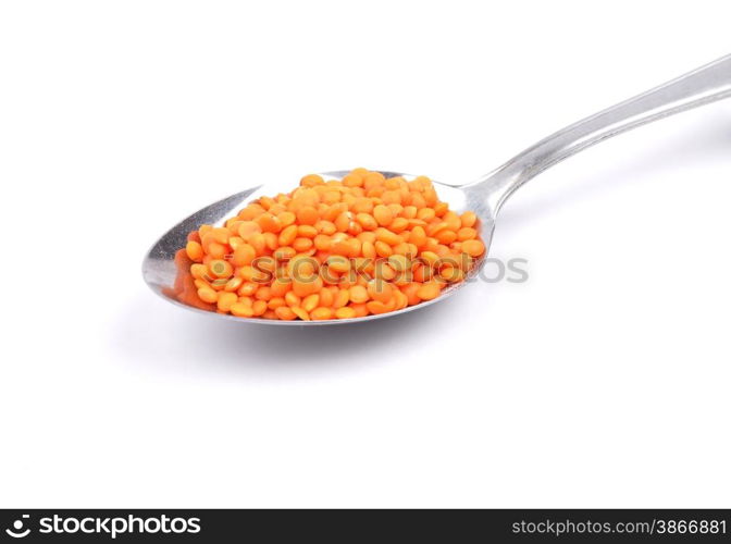 Red lentils on spoon