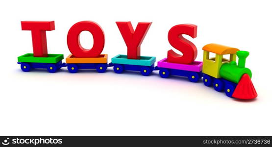 Red letters Toys on the toy train