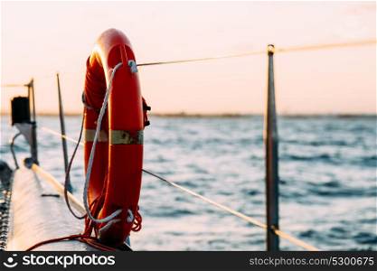 Red Life Buoy On Cruise Ship