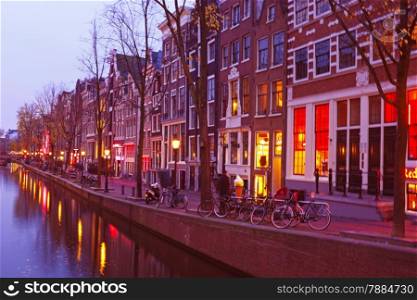 Red light district in Amsterdam the Netherlands at night
