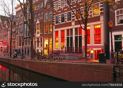 Red light district in Amsterdam the Netherlands at night