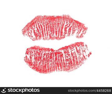 Red lips print isolated on white background