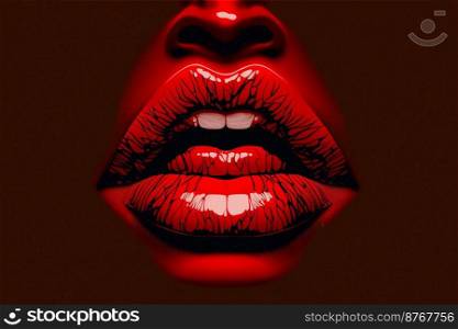 Red lips. Sensual lips in black background