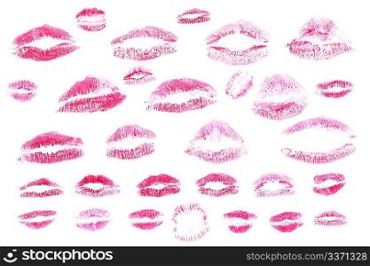 Red lips stamps isolated on white background