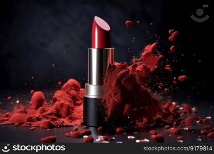 Red lipstick dust. Makeup fashion. Generate Ai. Red lipstick dust. Generate Ai