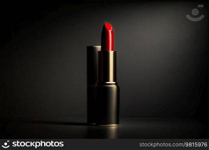 Red lipstick on a black background. Illustration AI Generative 