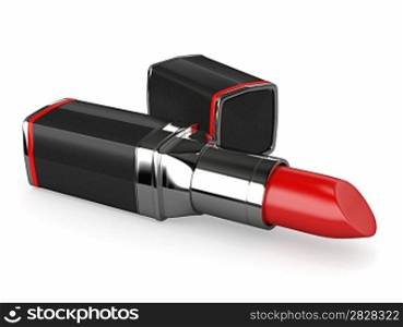 Red lipstick on white background. Three-dimensional image.